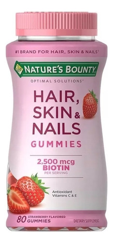 Suplemento  Hair, Skin & Nails em Gomitas Nature's Bounty 2500mcg sabor morango 80 Gummies