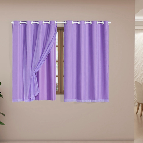 Cortina Corta Luz Blackout Com Voil 2,00 X 1,40 - Eddi Casa Cor Lilás