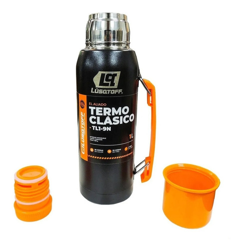Imagen 3 de 7 de Termo Inoxidable Lusqtoff Negro 1 Litro Con Pico Cebador