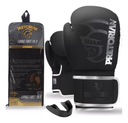 Luva Boxe Muay Thai First Fx2 Pretorian Preto Prata + Bolsa