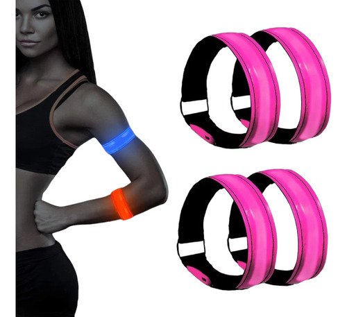 Pack 12 Pulsera Rosa Led Para Corredor Brazalete Reflejante