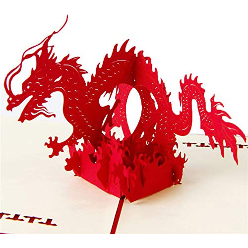Hambre Hecho A Mano En 3d Pop Up Chinese Dragon Tarjetas De 