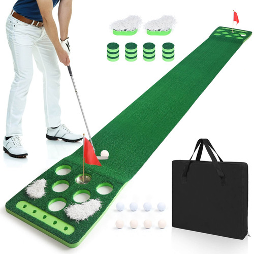 Golf Pong Tapete Desmontable Juego Verde Con Métricas 8 Pelo