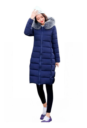 Parka Larga Reversible Mujer  Azul 