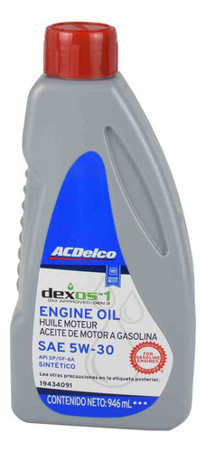 Aceite 5w-30 946 Ml 100% Sintético Motor A Gasolina Dexos