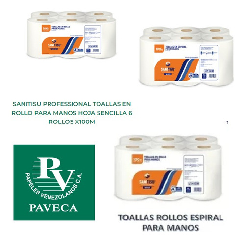 Servilletas Toallas Para Manos Espiral Paveca 1x6 Rollos Pav