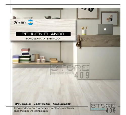Porcelanato Simil Piso Flotante Pehuen Blanco 20x60 1° Calid