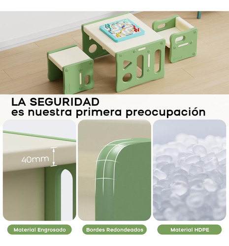 Mesa Y 2 Sillas De Plástico Para Niños Color Verde