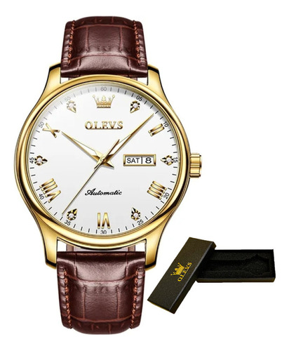 Relojes Luminosos Con Calendario Mecánico Olevs Para Hombre Color Del Fondo Brown Gold White