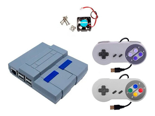 Case Super Nes Snes Raspberry Pi3 + Cooler + 2 Controles 