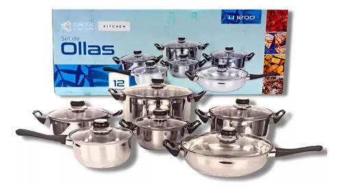 Bateria Set Cocina Acero Inox Juego Ollas 12 Piezas Premium