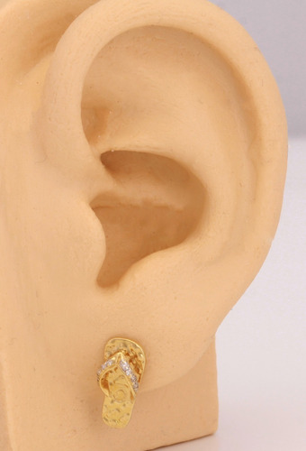 Imagem 3 de 6 de Brincos Chinelo C/ Brilhantes Em Ouro 18k/750