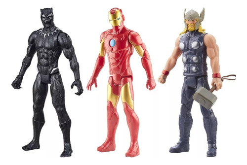 Avengers X 3 Figuras Black Panther, Iron Man Y Thor Hasbro