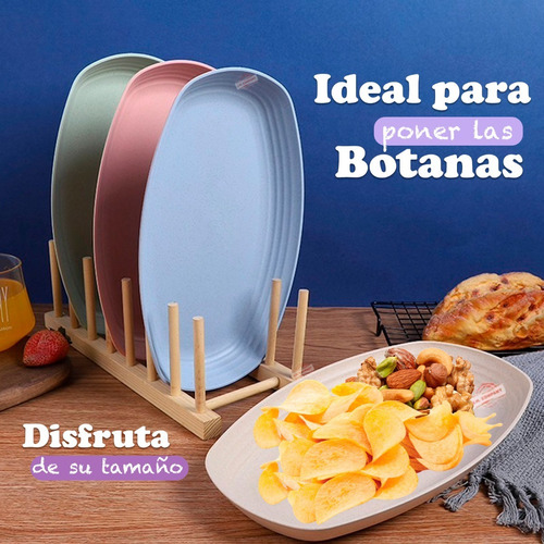 Imagen 7 de 10 de Set 4 Platos Rectangular Fibra De Trigo Ecologicos Mx-020