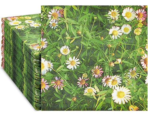 Paquete De 100 Servilletas De Papel Florales Daisy, 6.5 PuLG