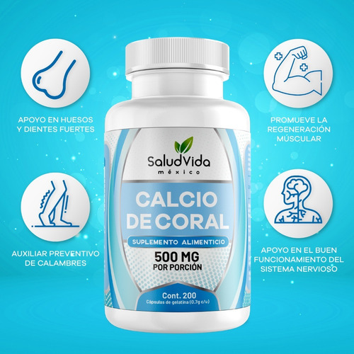 Imagen 3 de 3 de Calcio De Coral 200 Cápsulas Con 500mg