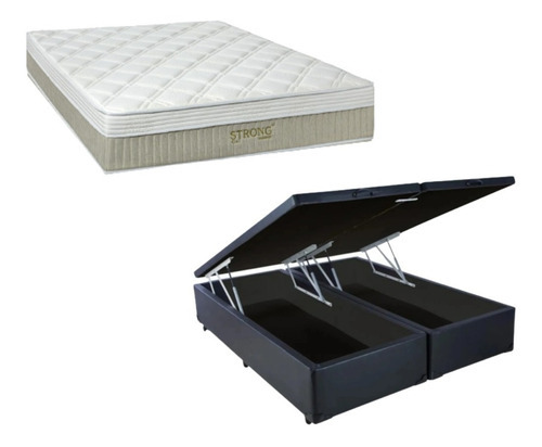 Cama Box Baú King + Colchão Strong 193x203 Cor Preto