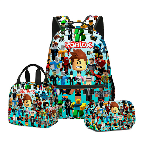 Mochila Escolar Liceal + Estuche+ Lanchera Exclusiva Roblox 