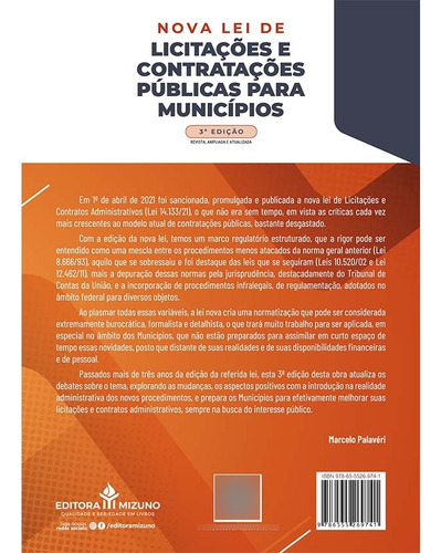 Nova Lei De Licitações E Contratações Públicas Para Municípios 3ª Edição (2025), De Palavéri, Marcelo., Vol. 1. Editorial Editora Mizuno, Capa Mole, Edição 1 Em Português, 2025