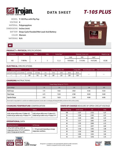 Bateria Trojan T-105 Deep-cycle Flooded
