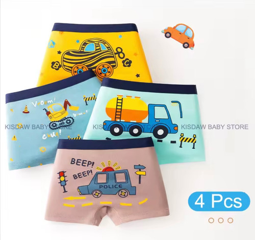Set De 4 Bóxers, Ropa Interior Niños, Algodón, Tractor
