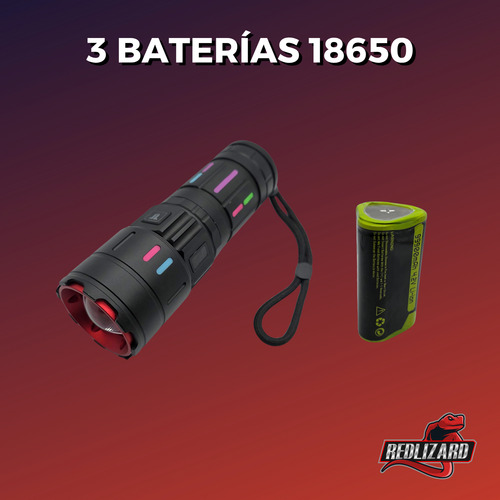 Linterna De 30000 Lumens Detalles Fluorecentes 3 Pilas 18650 Blanco Negro