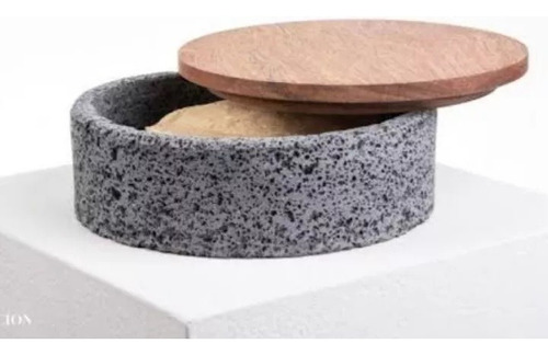 Tortillero Artesanal Concreto Tipo Piedra Volcánica A Mano Color Gris