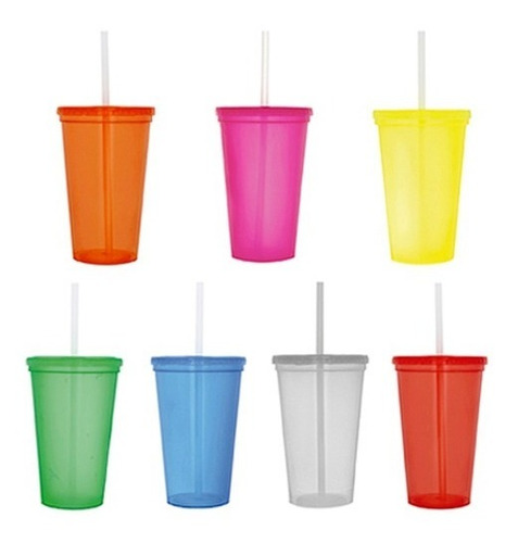 Vaso De Plástico Con Tapa Y Popote. Personalizado