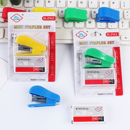 Engrapadora Mini Escolar U Oficina Con Caja De Grapas Amarillo