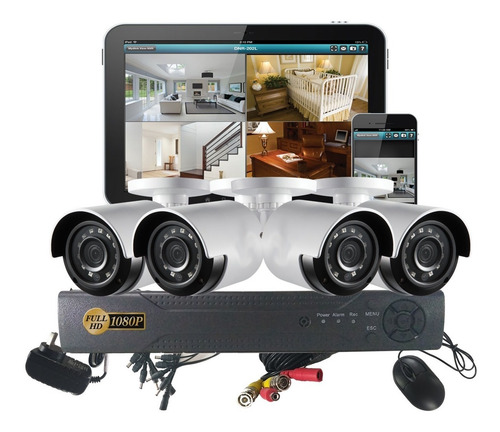 Kit 4 Camaras Seguridad Cctv Dvr 4ch Full Hd 1080p Monitoreo