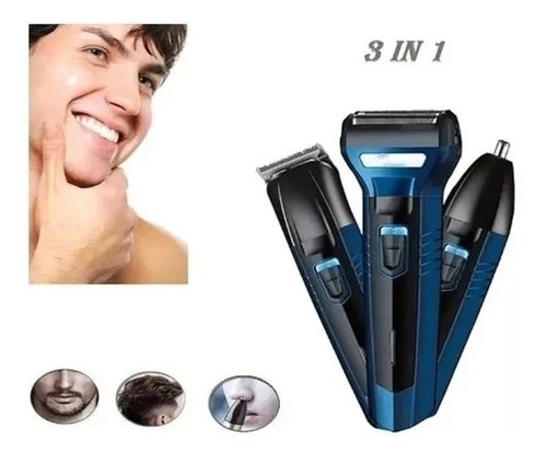 Imagen 6 de 10 de Maquina De Afeitar Recargable 3 En 1 Pelo Barba Nariz Bigote