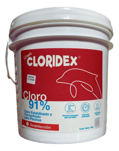 Cloro Al 91% Para Piscina, Linea Cloridex Balde X4kg