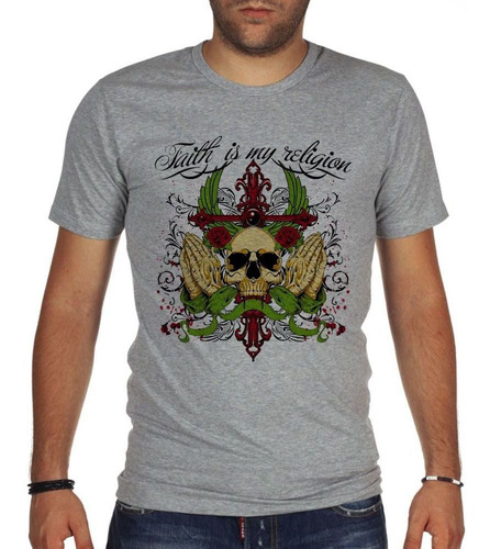 Remera De Hombre Faith Is My Religion Skull Cross Art