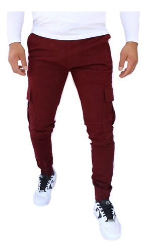 Jogger De Hombre Strech Tipo Cargo Vino