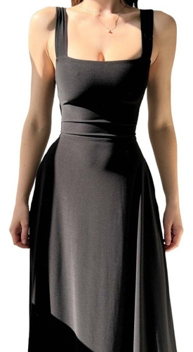 Nuevo Vestido Midi De Tirantes Gruesos Para Mujer - Cuello C