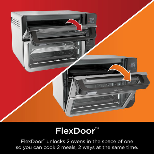 Ninja - Horno Doble 12 En 1 Dct401 Con Puerta Flexible, Flavorseal Y Acabado Inteligente, Convección Superior Rápida Y Fondo Para Freír Al Aire, Hornear, Asar, Tostar, Freír Al Aire, Pizza Y Más
