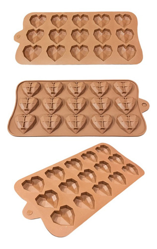 Molde Silicona Bombones Corazon Facetado Chocolate Gelatina Marrón