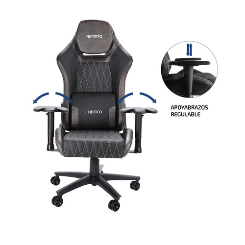 Imagen 7 de 8 de Silla Gamer Pro Ergonomica Giratoria Femmto Gp001 Gris Para Escritorio Pc Gaming Reclinable 135° Peso Maximo 150 Kg