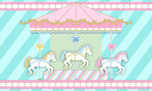 Painel De Festa Infantil 3,00x1,70 Carrossel Azul Tiffany Cor Variados