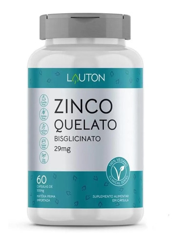 Zinco Quelato Bisglicinato 29mg Vegano 60 Capsulas Lauton Sabor Sem sabor