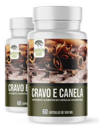 Cravo Da Índia E Canela (cinnamomum) Cápsulas/500mg 2 Potes Sabor Sem Sabor