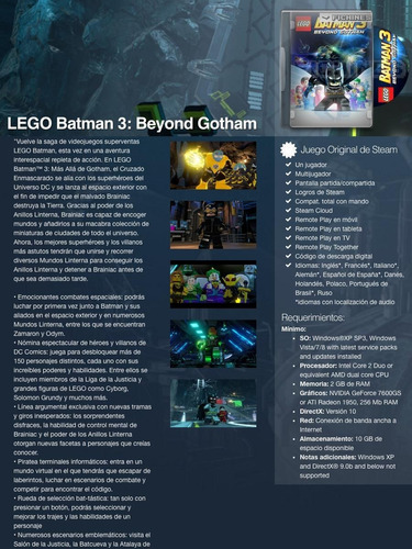 Lego Batman 3: Beyond Gotham - Original Pc - Steam #313690 | MercadoLibre