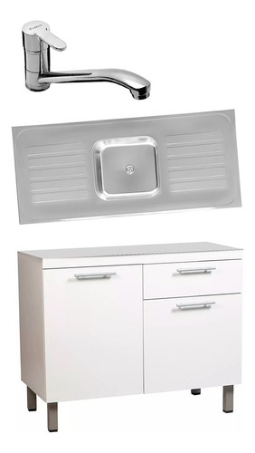 Bajo Mesada Mueble Cocina Bacha Acero 1 Mtr Monocomando 100