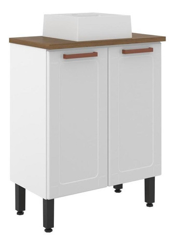 Gabinete Balcão Banheiro Com Pia 2 Portas Prateleira Branco
