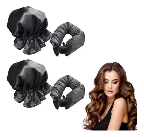 Kit Modelador Cabelo Cachos Rod Cetim Sem Calor Cor Preto