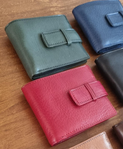Billetera Cuero Hombre Con Tarjetero Y Traba Rojo
