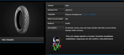 Pneu Traseiro Dafra Next 250 140/70-17 Technic Sport Sc