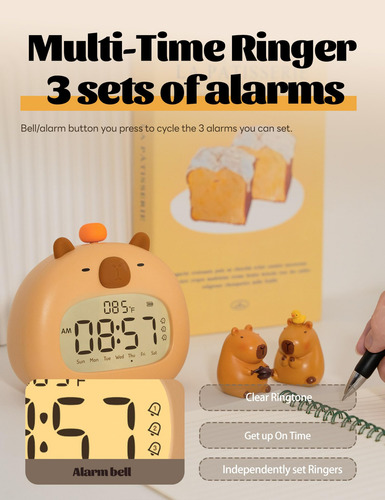 Reloj Despertador Wanidea Cute Capybara Para Niños Con Tempo