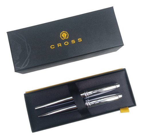 Lapiceras Cross Bailey Juego Boligrafo Y Roller Cromado Tinta Negro