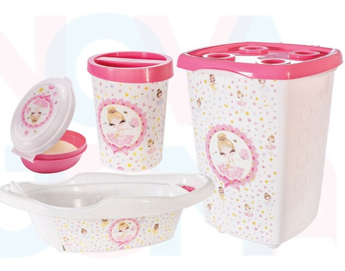 Kit Banho Saboneteira +lixeira + Banheira + Cesto Bailarina